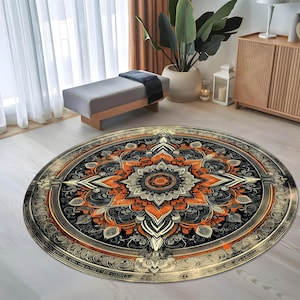 Boho Mandala Area Rug | Sacred Geometry Floor Mat | Mystical Home Decor Rug | Elegant Round Rug | Meditation, Spiritual, Yoga Room Decor