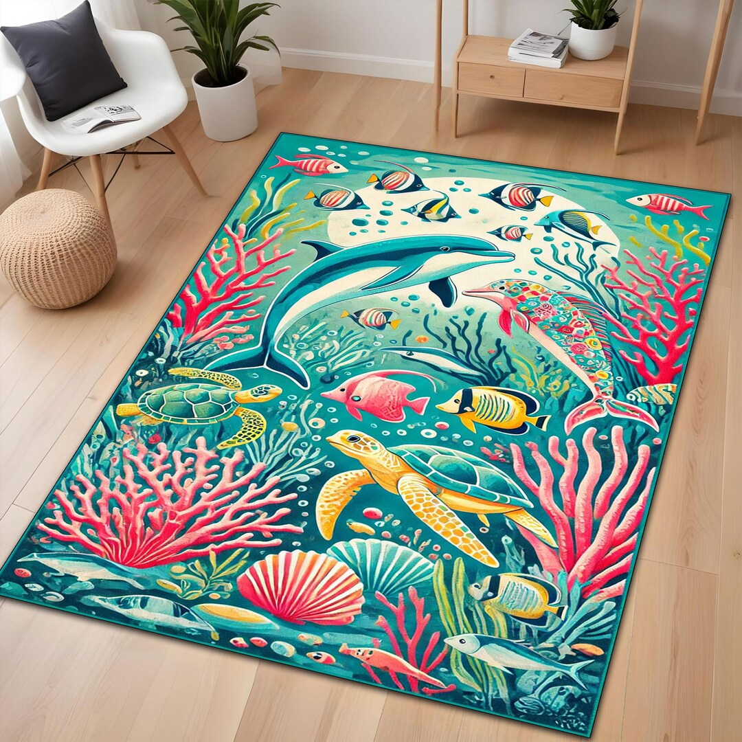 Ocean Adventure Rug With Dolphins, Turtles, and Colorful Fish – Add a ...