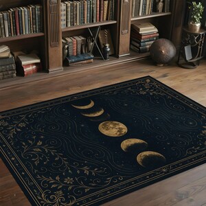 Moon Phase Rug – Whimsigoth Rug, Celestial Moon Carpet – Mystic Night Decor, Lunar Cycle Floor Mat, Spiritual Bedroom Rug,Dark Moonlight Mat