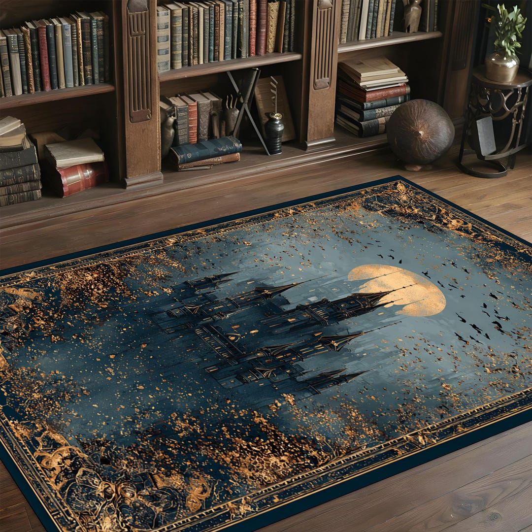 Knight Castle Rug Gothic Moon Castle Rug Washable Non Slip Carpet Fantasy Decor for ...