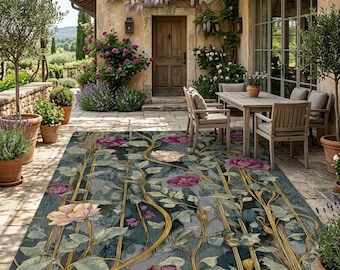 Art Nouveau Botanical Rug Floral Vine Area Rug Vintage Garden Carpet Elegant Living Room Decor Luxury Gift Rug