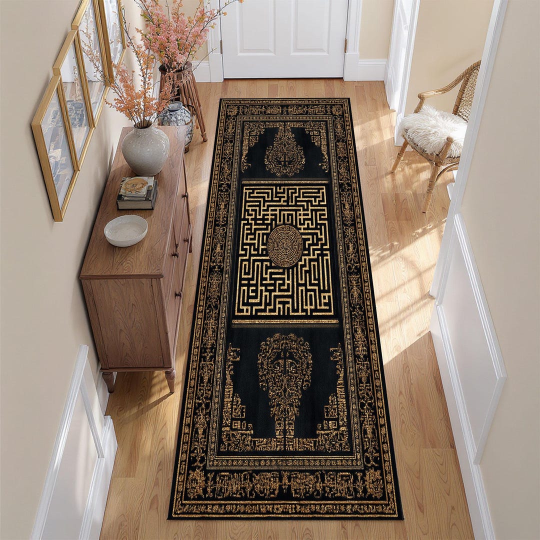 Black and Gold Runner Rug, Luxury Baroque Maze Carpet - Etsy
