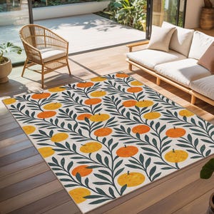 Orange Fruit Rug, Citrus Area Mat, Mediterranean Carpet, Folk Rug, Orange Decor Rug, Bright Kitchen Rug, Patio Orange Rug, Lemon Orange Mat