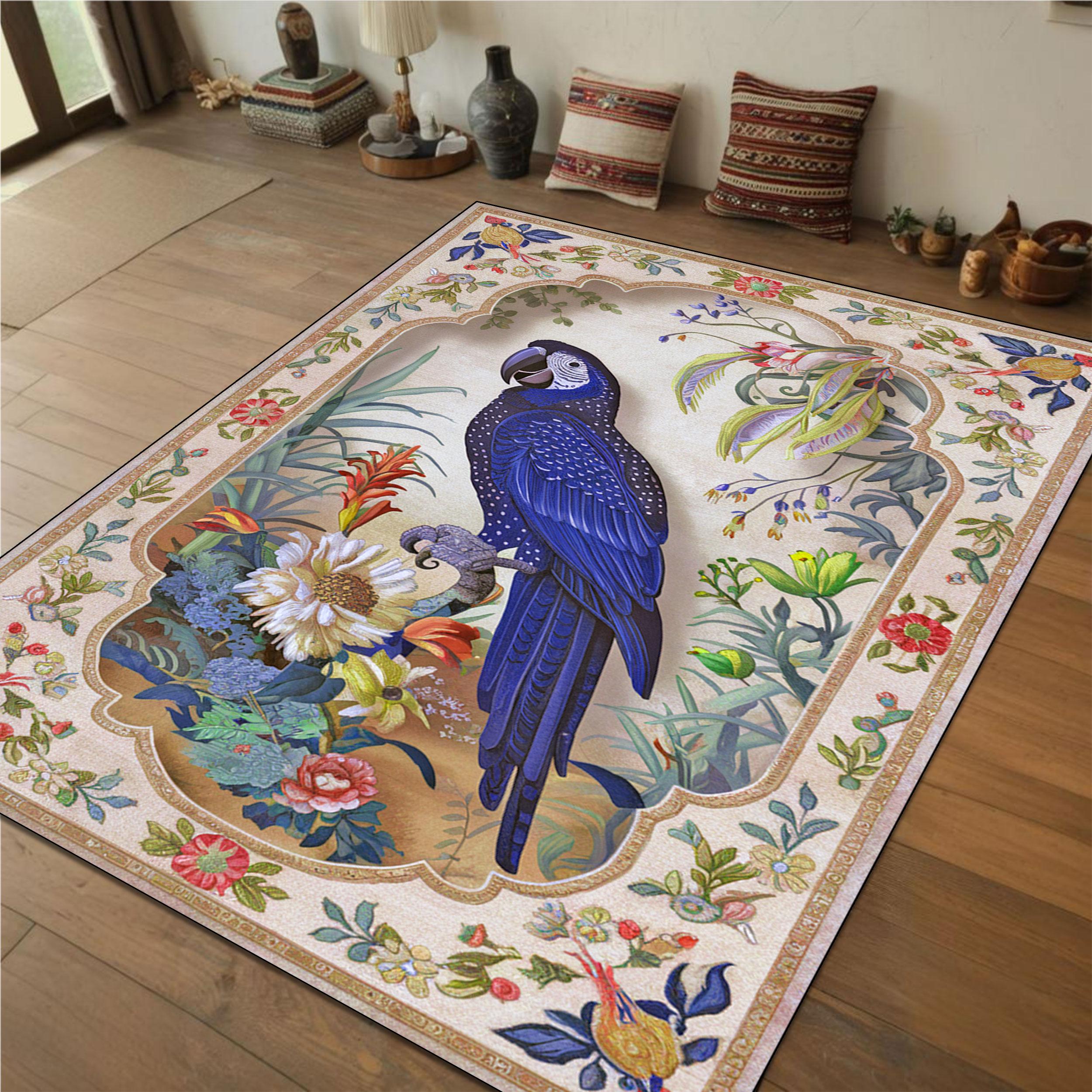 Vasa Parrot Rug Exotic Parrot Rug – Botanical Floral & Animal Rug, Elegant Tropical ...