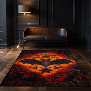 Bat Design Rug, Gothic Room Decor, Dark Academia, Maximalist Home Decor image 7