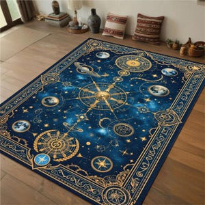 Alfombra de área de astrología, alfombra de galaxia mística, alfombra de gráfico del zodíaco cósmico, diseño de luna y estrella mística, alfombra de horóscopo celestial, alfombra para decoración oculta bohemia