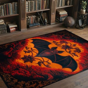 Bat Design Rug, Gothic Room Decor, Dark Academia, Maximalist Home Decor image 4