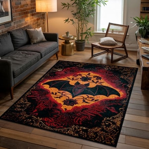 Bat Design Rug, Gothic Room Decor, Dark Academia, Maximalist Home Decor Bat-1