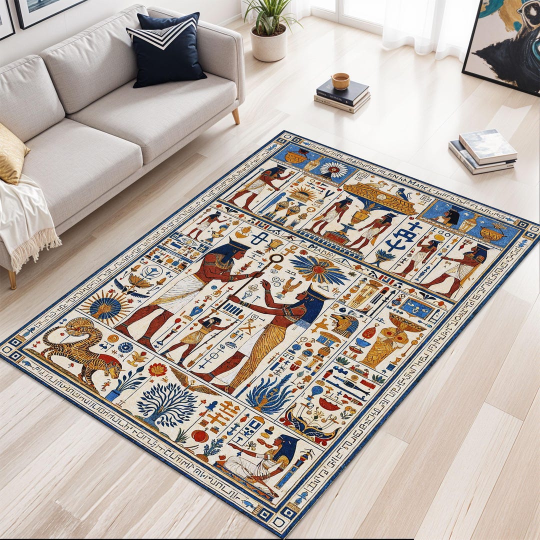 Egyptian Pharaoh Hieroglyph Rug, Historical Ancient Gods Decorative ...