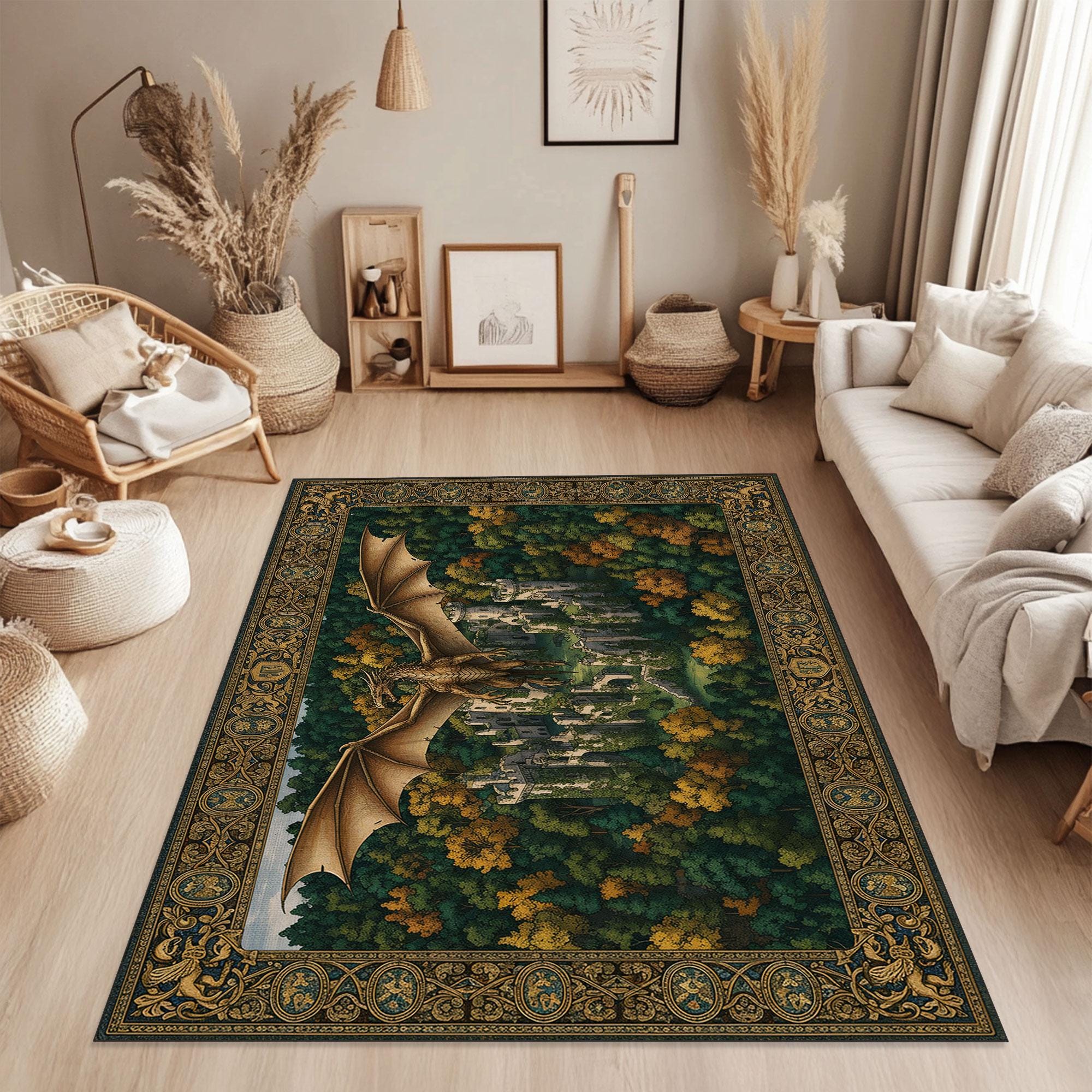 Fantasy Rug Collection Dragon Forest Rug Gothic Fantasy Washable Non Slip Carpet for Living ...