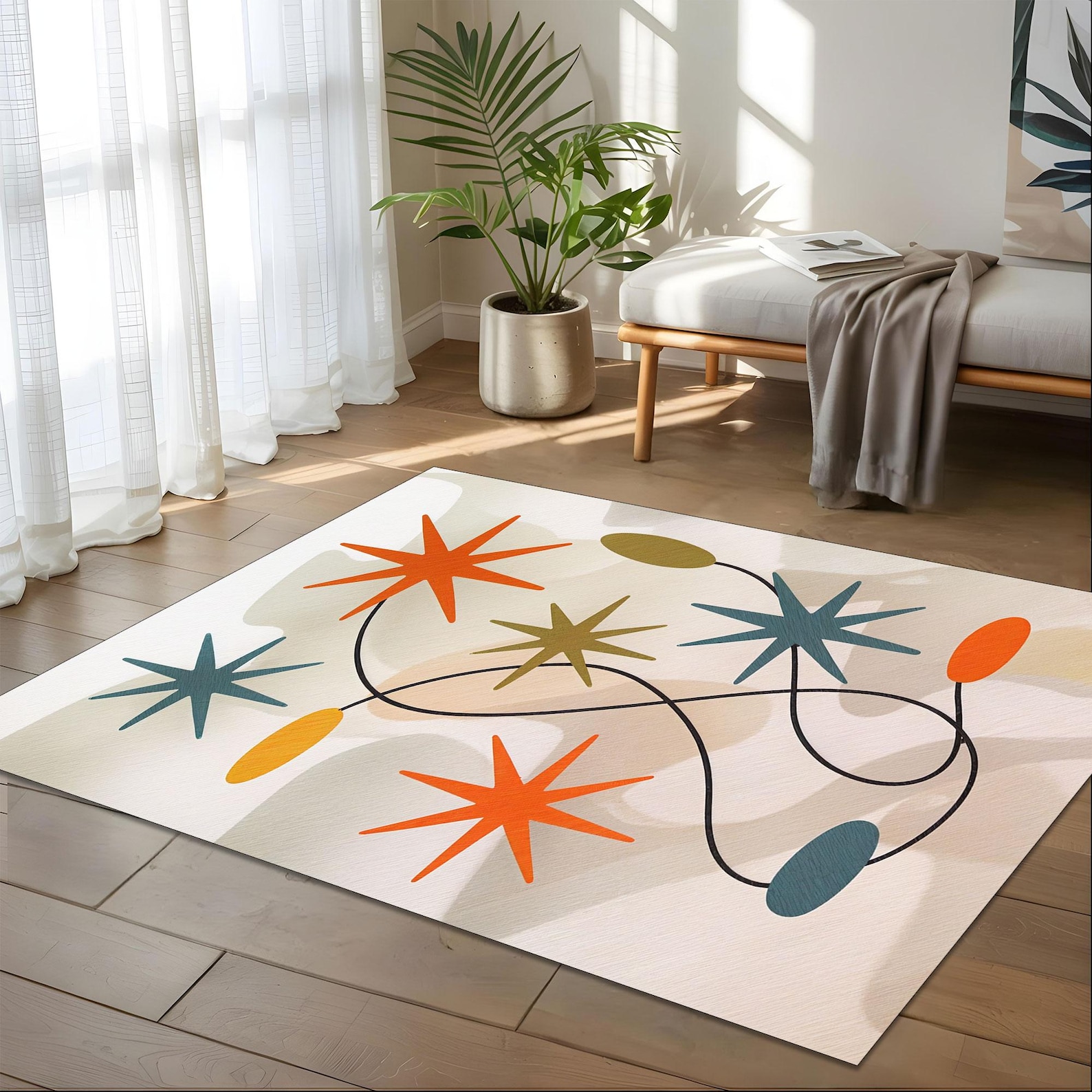 Atomic Fallout Rug Mid Century Starburst Rug With Atomic Shapes and Retro Colors, Perfect ...