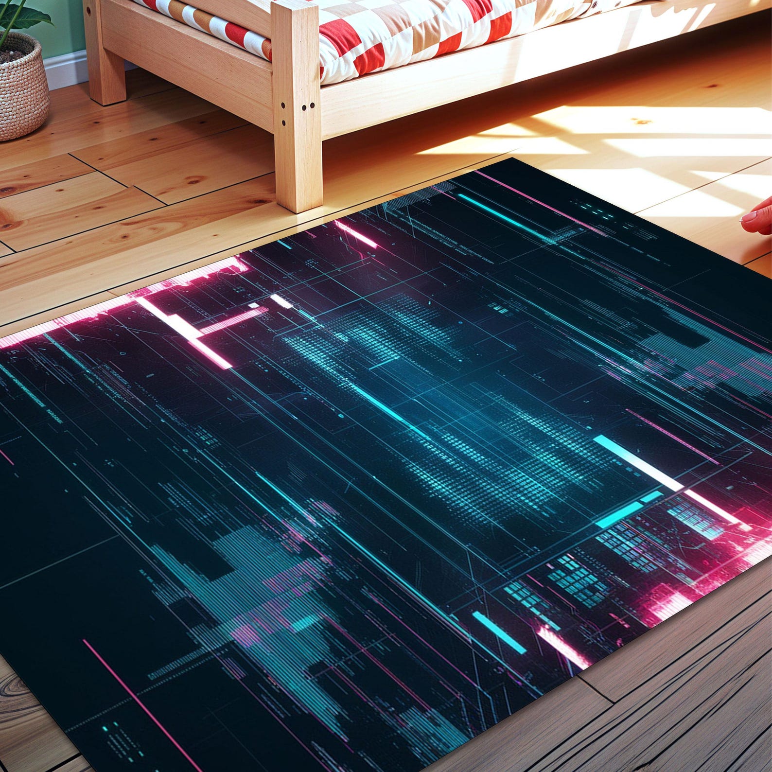 Technology Rug Futuristic Cyber Grid Rug, Sci-fi Glowing Holographic Tech Rug ...