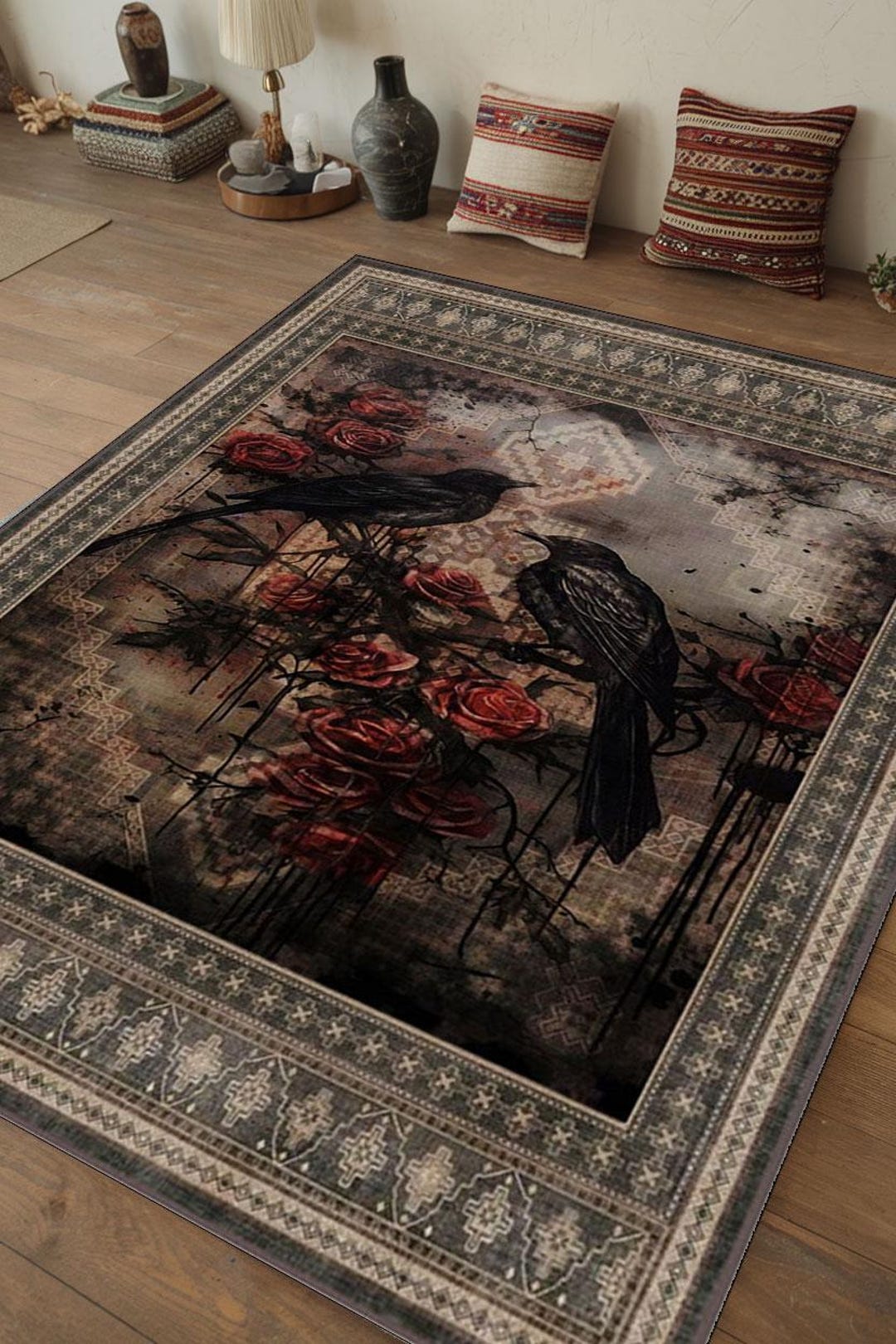 Crow Rugs, Raven Rug for Goth Room Decor, Dark Academia Home Decor ...