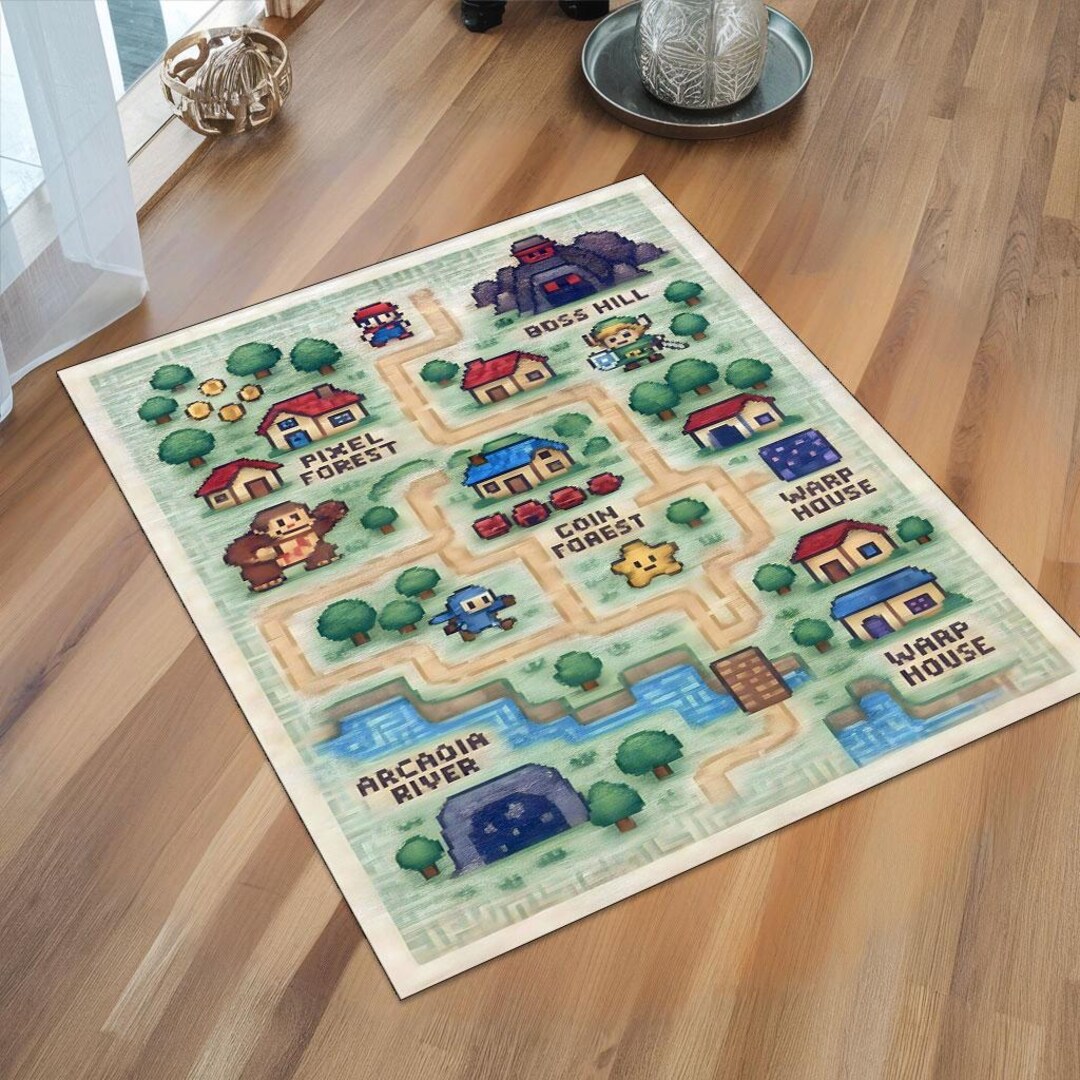 8 Bit Rug Retro Rug, Game Map Rug, Pixel Playroom Rug, Gamer Floor Mat, Kids ...