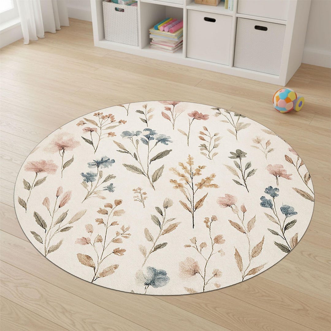 Flower Pattern Area Rug Botanical Floral Area Rug, Elegant Flower Pattern Carpet in Soft Beige ...