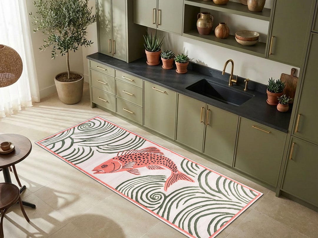 Fish Runner Rug Modern Wave Pattern Carpet, Artistic Kitchen and ...