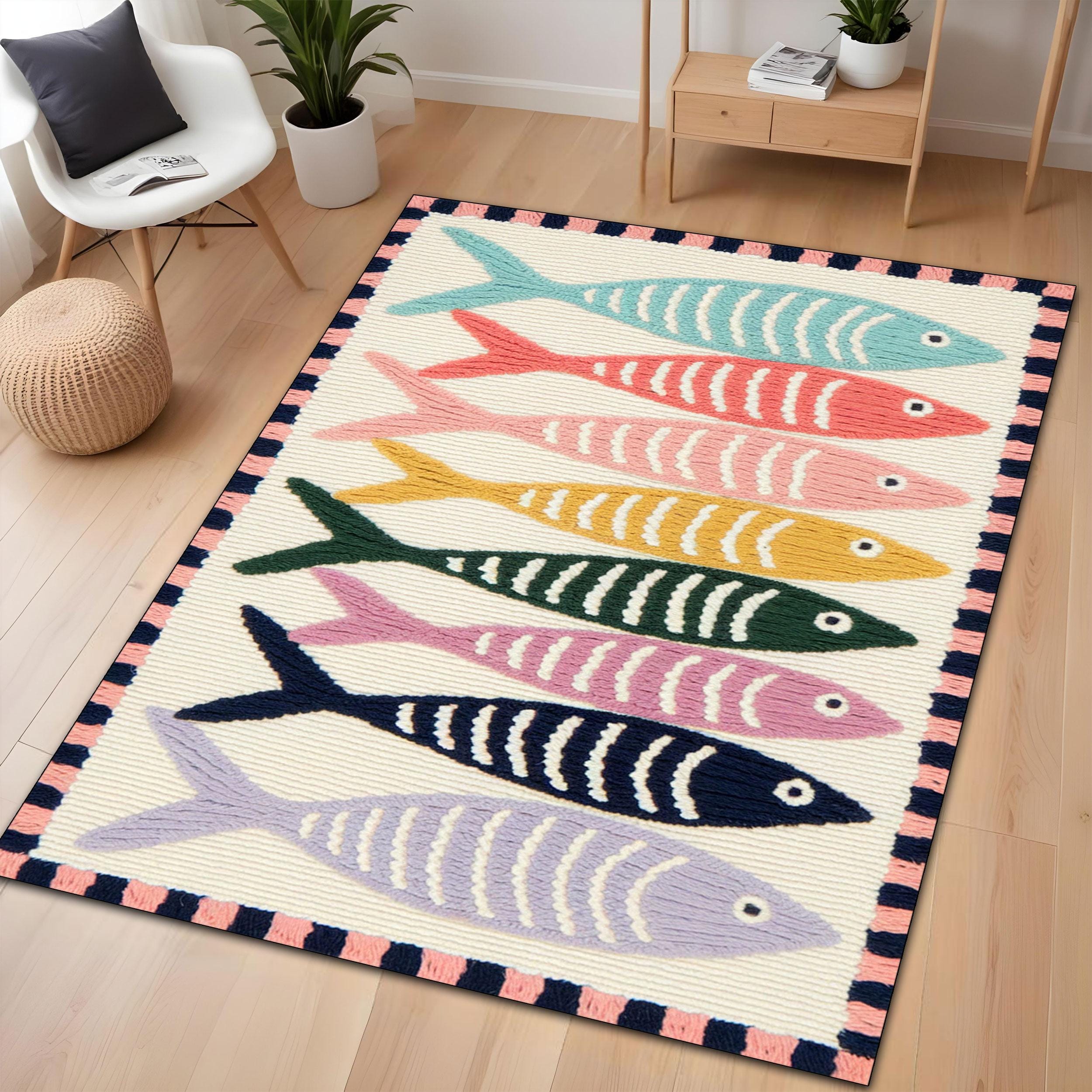 Playful Rug Playful Fish Rug With Bold Stripes and Bright Colors, Nursery Rug, Play ...