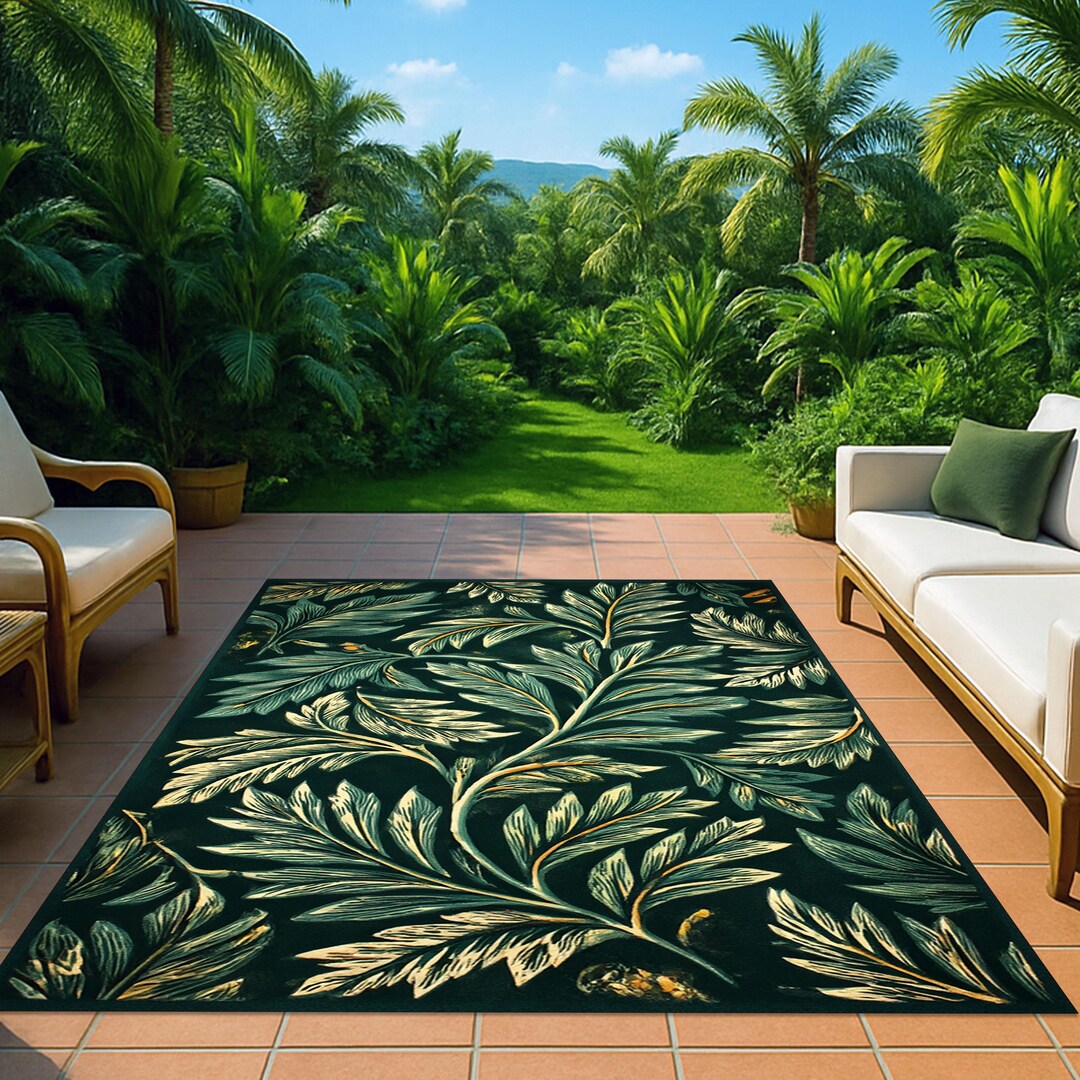 Palm Rug Tropical Palm Leaf Area Rug, Deep Green Botanical Carpet - Etsy