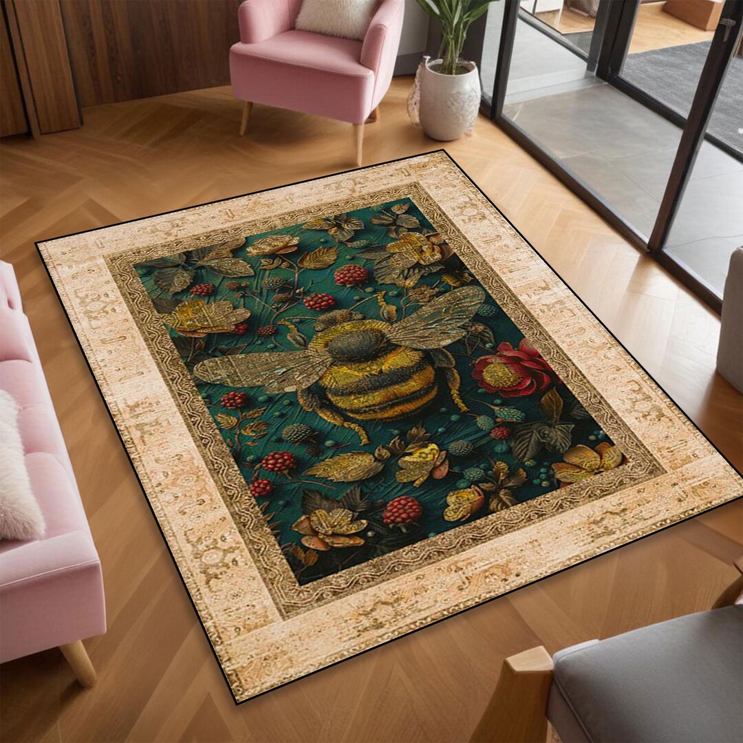 Bee Rug Runner Bee Patterned Rug, Bee Rugs, Honeycomb Area Rug, Gold Bee Runner, Bee ...