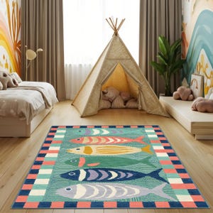 Fish Pattern Rug, Nautical Coastal Decor, Tropical Marine Life Mat - Etsy