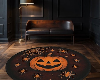 ハロウィンラグ、パンプキンスパイダーカーペット、ラウンド型不気味なマット、子供用ホリデーデコレーションラグ、ハロウィンフロアラグ、季節の部屋アクセント、トリックオアトリートマット