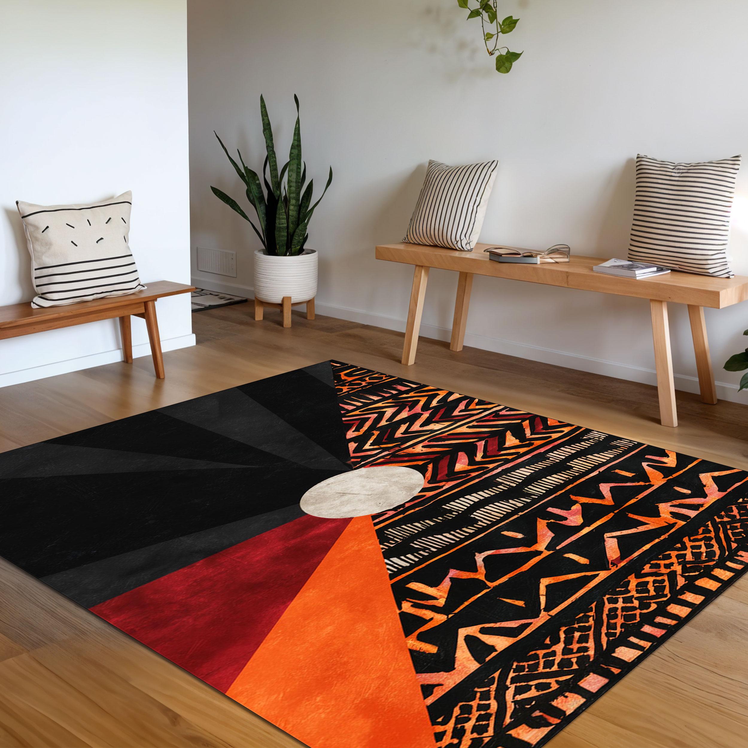 Red African Rug African Tribal Rug, Abstract Black Red Orange Carpet, Ethnic Pattern ...