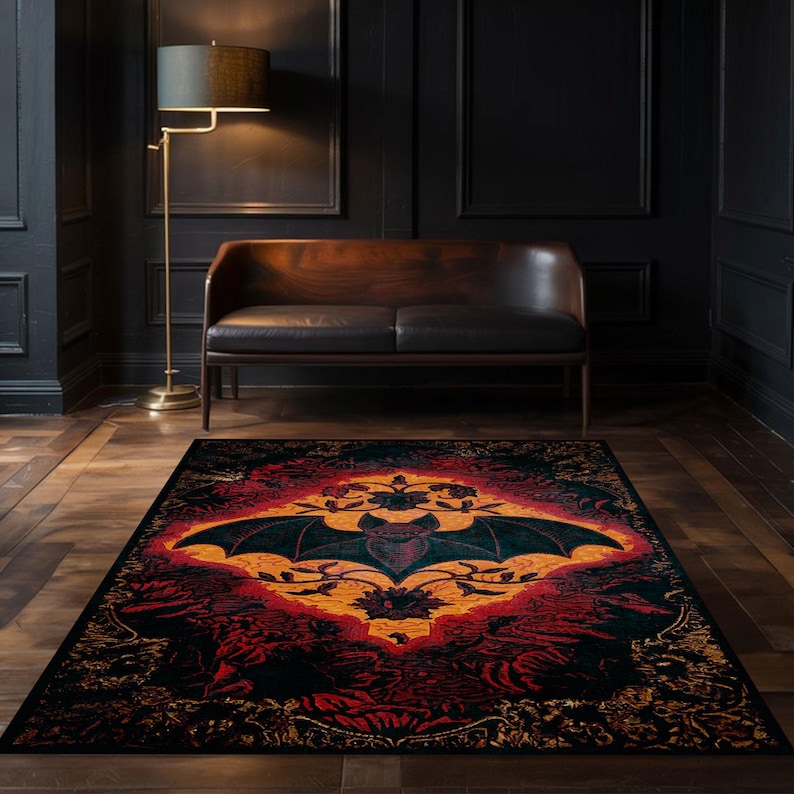 Bat Design Rug, Gothic Room Decor, Dark Academia, Maximalist Home Decor image 6