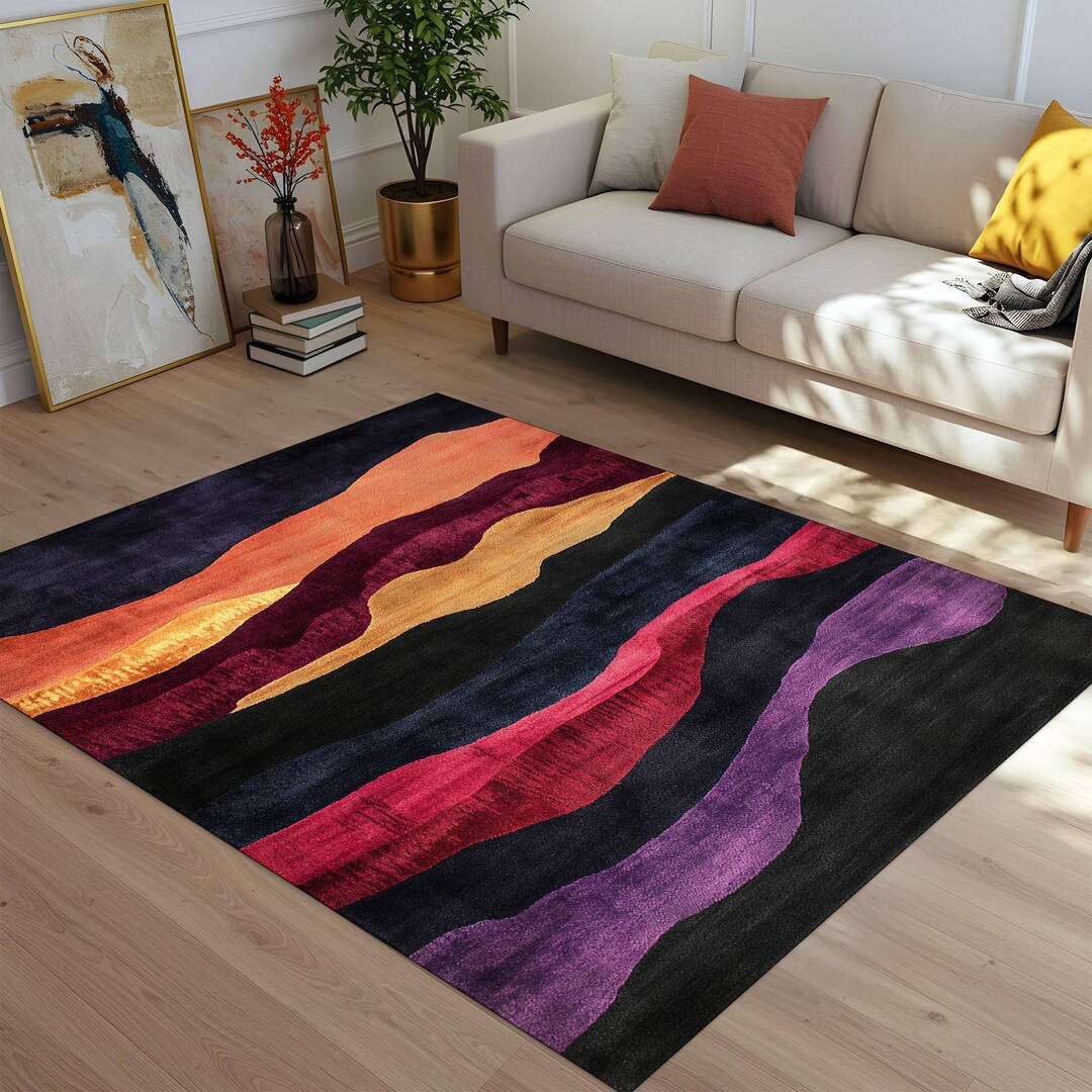 Abstract Wave Area Rug Carpet, Modern Colorful Organic Shape Design ...