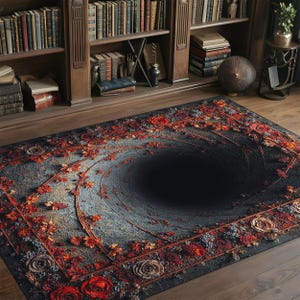 Alfombra con ilusión óptica de vórtice floral / Alfombra con agujero negro 3D profundo / Decoración única para el hogar y la oficina / Alfombra de suelo con estética psicodélica para sala de estar