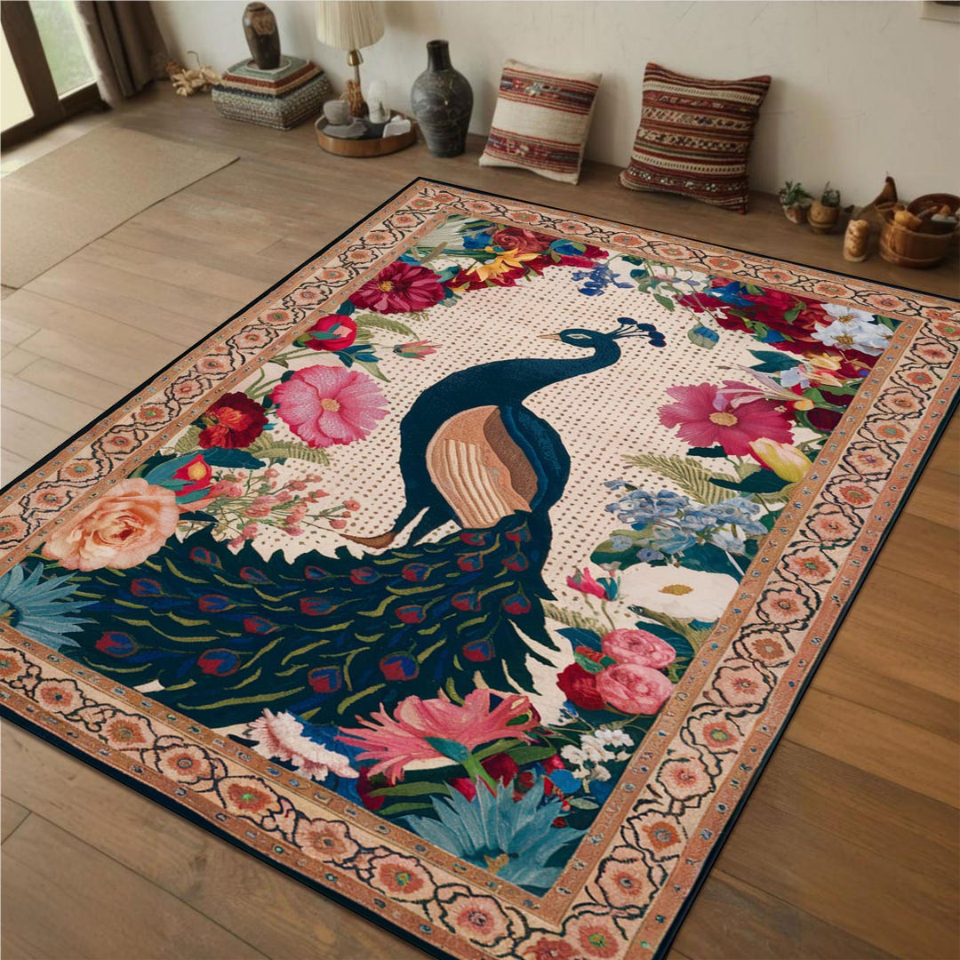 Peacock Rug, Peacock Classic Pattern Rectangle Rug, Peacock Patterned ...