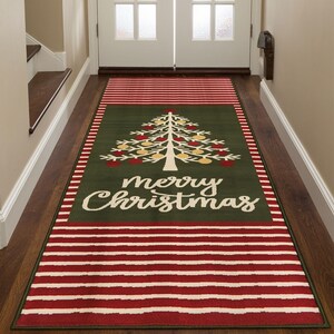 Frohe Weihnachten Baum Läufer, gemütliches Schneeflocken Design, fröhliche Weihnachtsdekoration, festlicher Teppich für Feiertage, Santa & Noel Thema