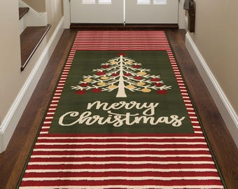 Merry Christmas Tree Runner Rug, Cozy Snowflakes Design, Merry Christmas Decor, Festive Carpet for Holidays, Santa & Noel Theme