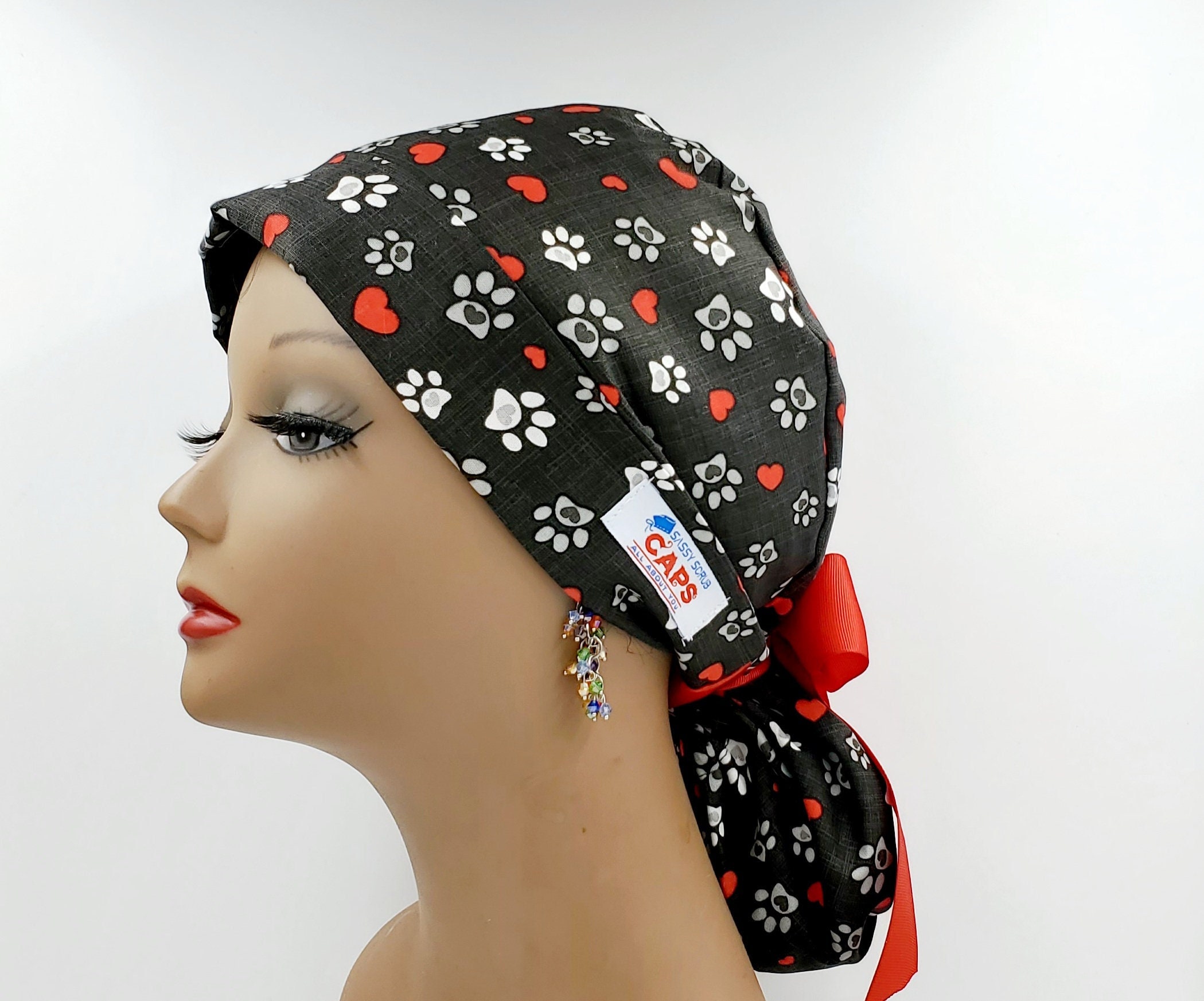 Paw and Heart Scrub Cap Ponytail Scrub 