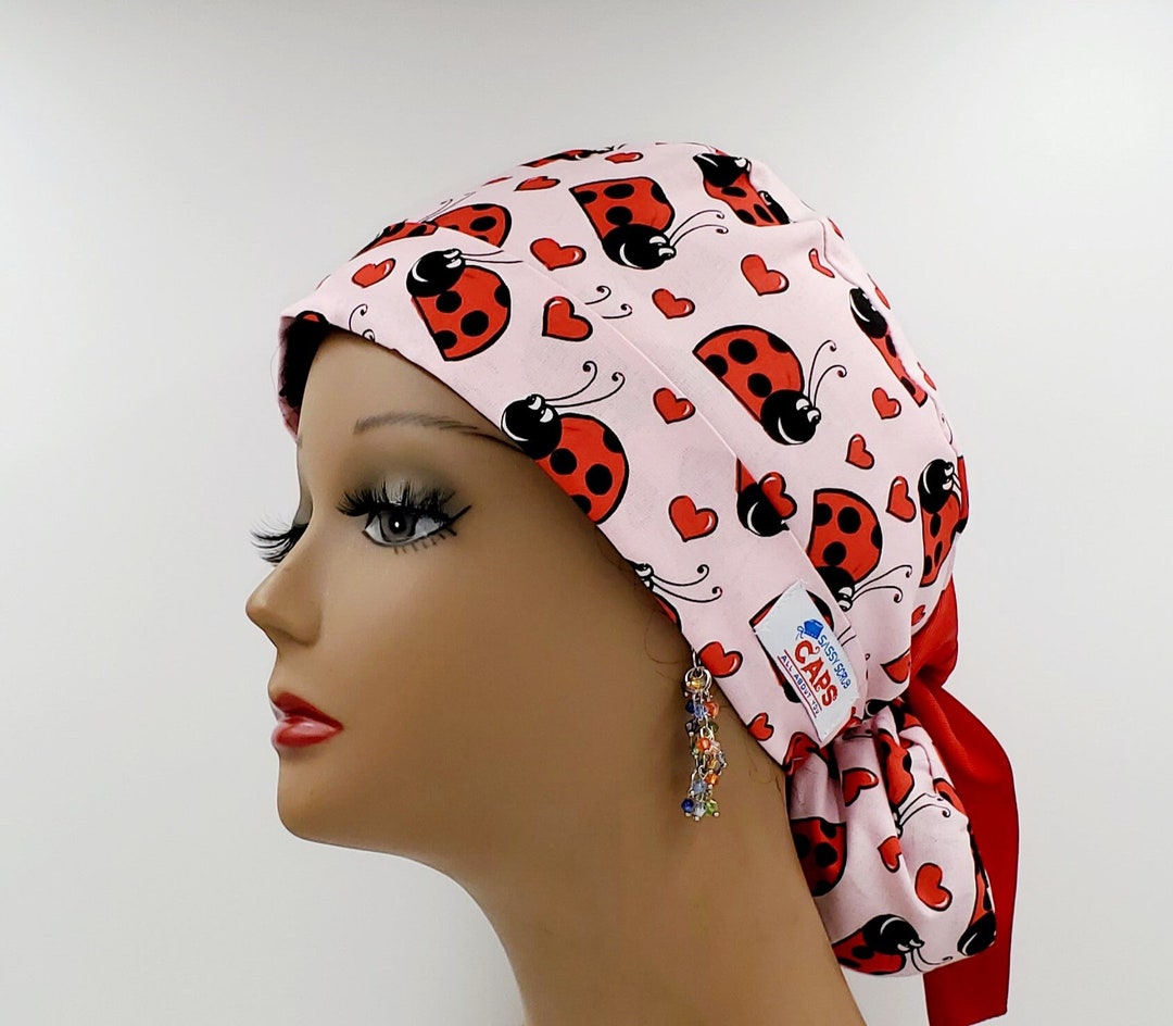 Lady Bug Scrub Cap, Ponytail Scrub Cap for Women, Scrub Caps, Scrub