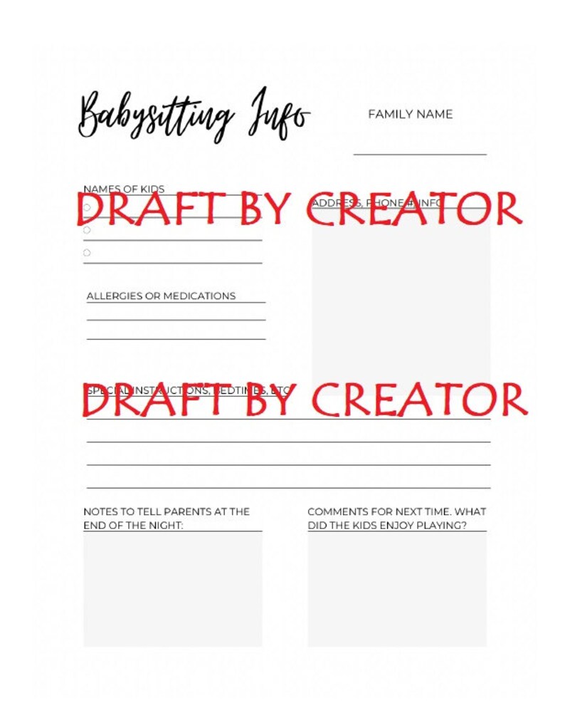 Babysitting and First Aid Journal Printable PDF - Babysitter Handbook ...