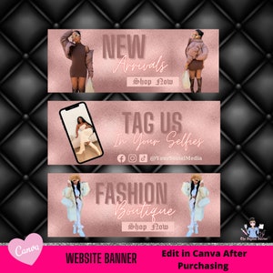 Website Banner, Wix,Shopify, Canva Template, Website Kit, Website Banner Template, Slide Show Banner, Category Banner Set,