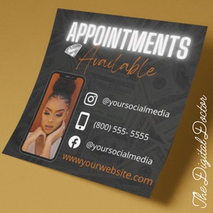 Appointments Flyer, Hair Flyer, Bundles, Wig Flyer, Instagram Flyer, Canva Template, Eyelash Flyer, Website Banner, Diy hair flyer