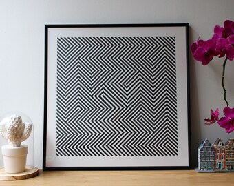 Original Screen print, Black and white, Optical Illusion, Wall Decor , Abstract Art, Op-art