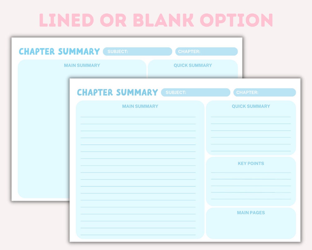 Chapter Summary Study Planner Printable, Study Notes Template, Digital ...