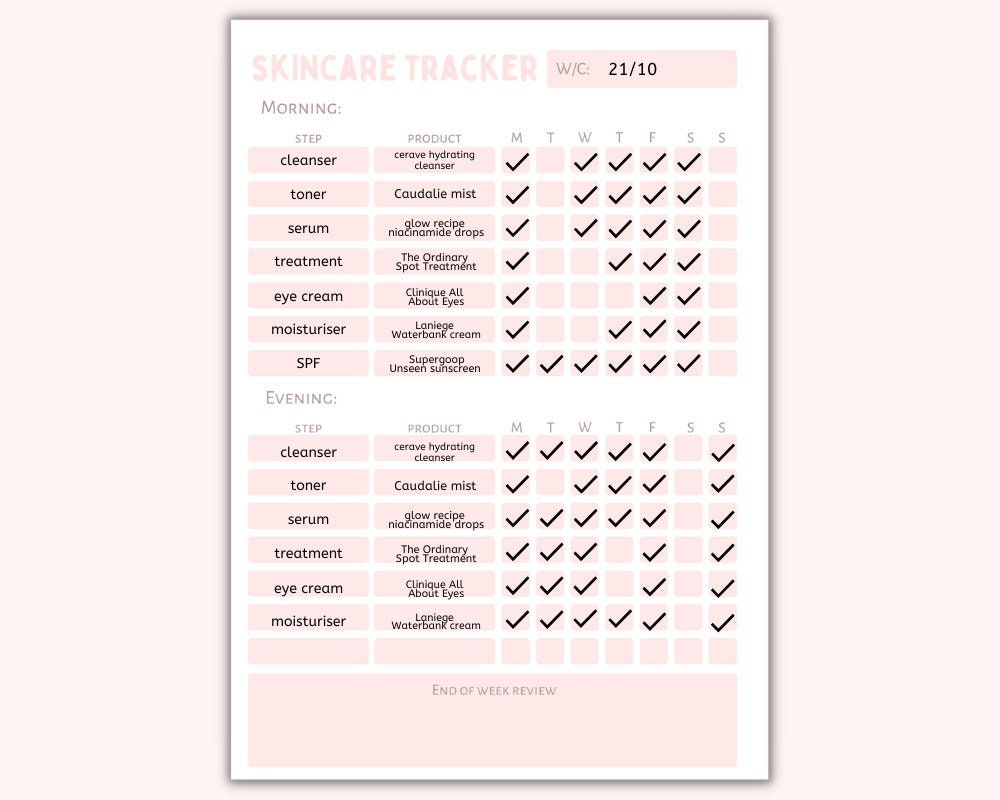 Skincare Routine Tracker Printable Beauty Routine Self Care Planner