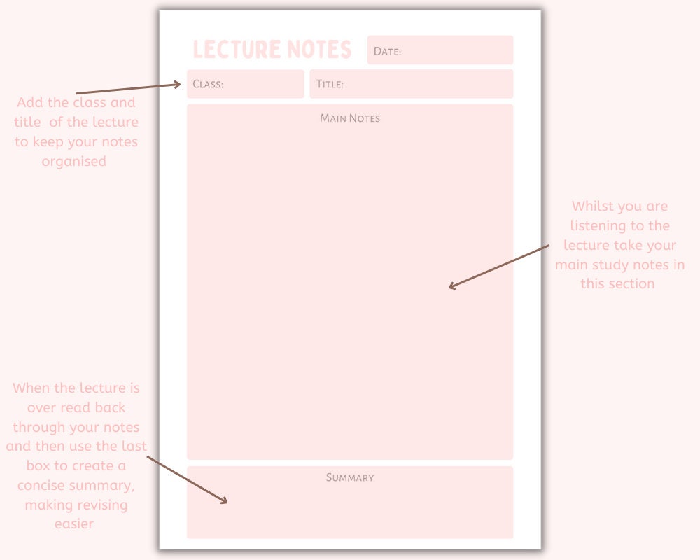 Study Lecture Notes Template Digital Revision Study Template Printable ...