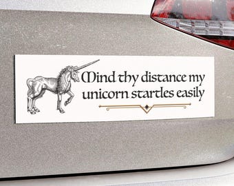 Funny Medieval Unicorn Bumper Sticker | Fantasy Car Decal | Renaissance Faire Gift | Medieval Humor Sticker | Fantasy Unicorn Lover Gift