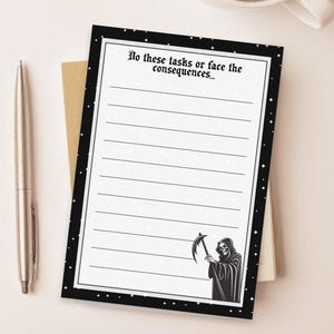 Gothic Grim Reaper Sticky Notepads | Spooky Night To Do List | Creepy Cute Notepad | Goth Pocket Notepad Dark Academia Office Supplies