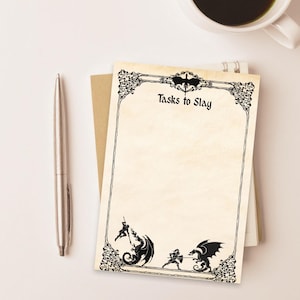 Medieval Dragon Knight Sticky Notepad | Tasks to Slay | Gothic Mini 4x6in Memo Pad | Dark Academia Planner | Fantasy Knight Office Supplies