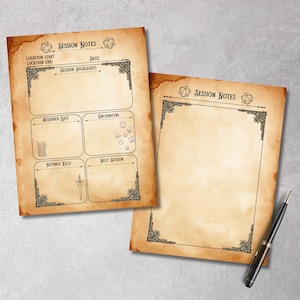 Printable D&D Session Notes | Digital RPG Campaign Organizer PDF | Aged Parchment Style Fantasy Gaming Notes | Instant Download