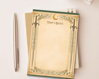 Custom Medieval Sword Moon Sticky Notepads, Small To Do List, Fantasy Notepad, Junk Journal Insert, Gothic Lunar Writing Pad