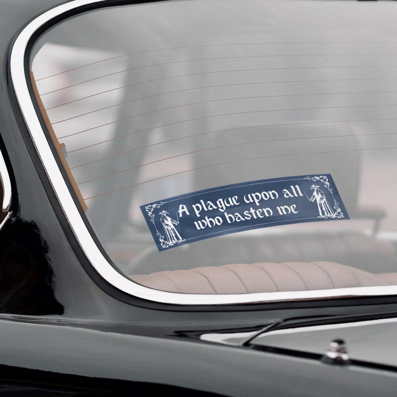 Medieval Plague Doctor Bumper Sticker | A Plague Upon All Who Hasten Me | Gothic Funny Car Decal | Dark Academia Unique Middle Ages Sticker image 12