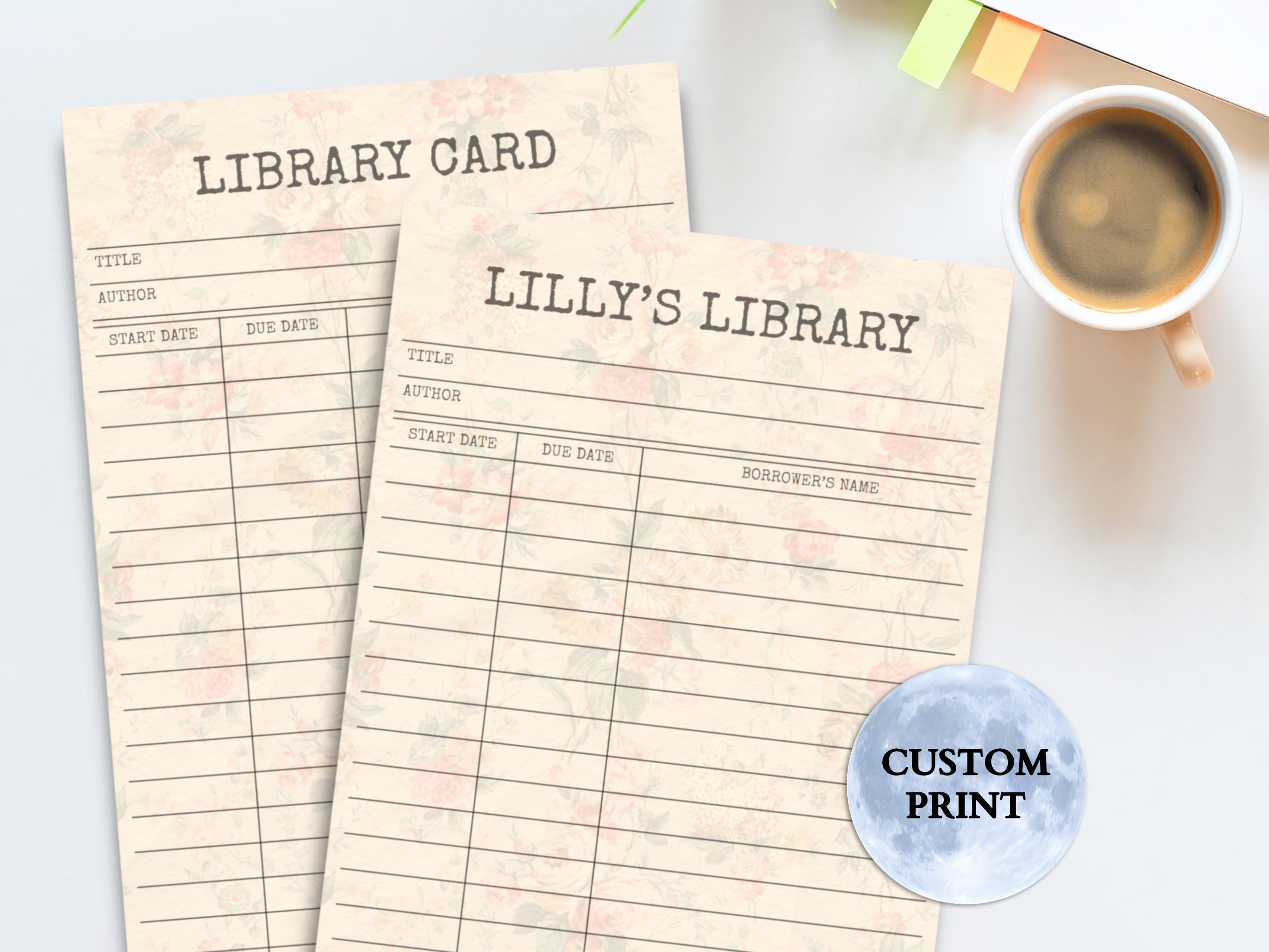 Custom Printable Library Card | Vintage Floral Design | 4x6 Digital ...