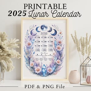 2025 Lunar Calendar: Watercolor Moon Phases Astrology Art (Digital Download, 5.5x7in PDF) Northern Hemisphere
