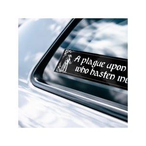 Medieval Plague Doctor Bumper Sticker | A Plague Upon All Who Hasten Me | Gothic Funny Car Decal | Dark Academia Unique Middle Ages Sticker image 9